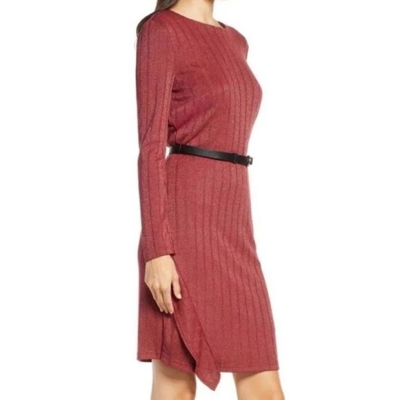 Sam Edelman Dress Ribbed Long Sleeve Bodycon Party Cocktail Maroon Size 2 NEW - Picture 3 of 7